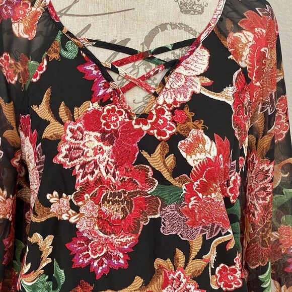 JM Collection Womens Blouse XS Long Sleeve Floral Boho Vacation Travel Resort - Picture 4 of 14